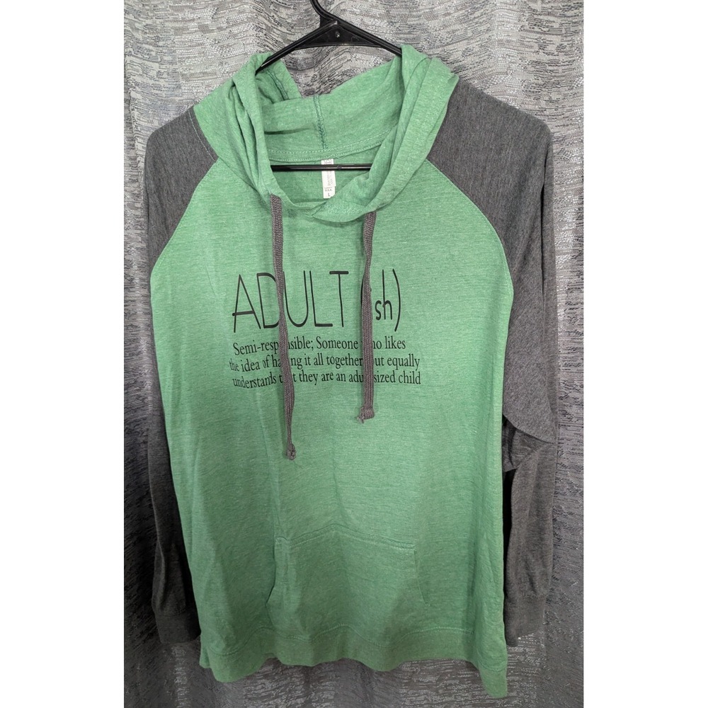 Isaac's Designs Unisex Hooded Pullover‎ Size L Green/Gray